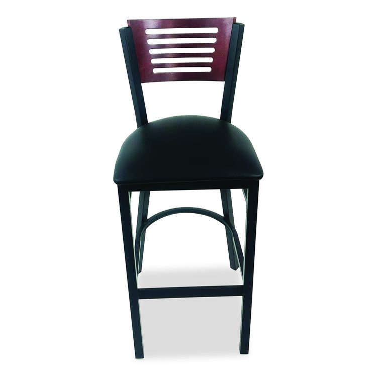 Jones River Series Barstool, Supports Up to 300 lb, 28.5" Seat Height, Black Seat, Dark Mahogany Back, Black Base