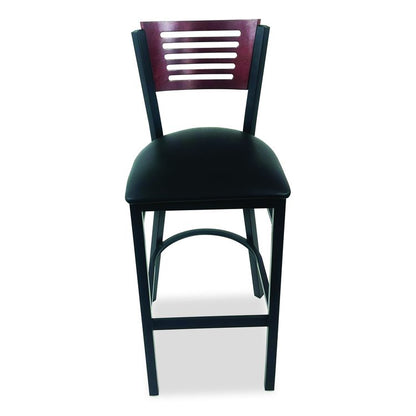 Jones River Series Barstool, Supports Up to 300 lb, 28.5" Seat Height, Black Seat, Dark Mahogany Back, Black Base
