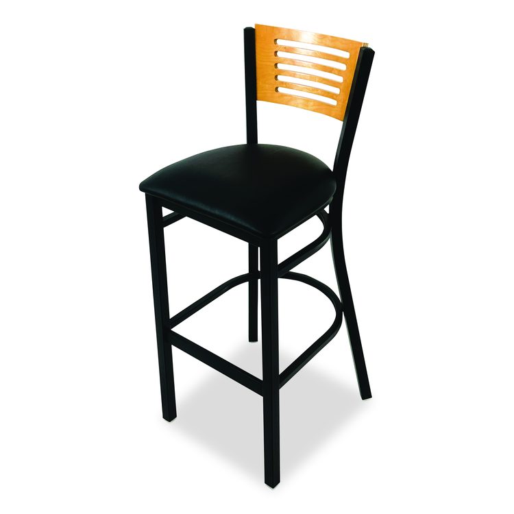 Jones River Series Barstool, Supports Up to 300 lb, 28.5" Seat Height, Black Seat, Natural Back, Black Base