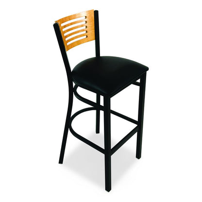 Jones River Series Barstool, Supports Up to 300 lb, 28.5" Seat Height, Black Seat, Natural Back, Black Base