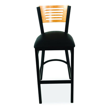 Jones River Series Barstool, Supports Up to 300 lb, 28.5" Seat Height, Black Seat, Natural Back, Black Base