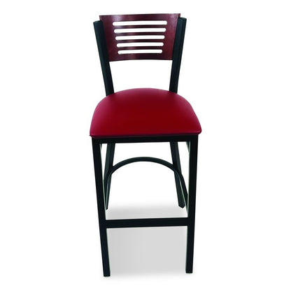Jones River Series Barstool, Supports Up to 300 lb, 28.5" Seat Height, Burgundy Seat, Dark Mahogany Back, Black Base