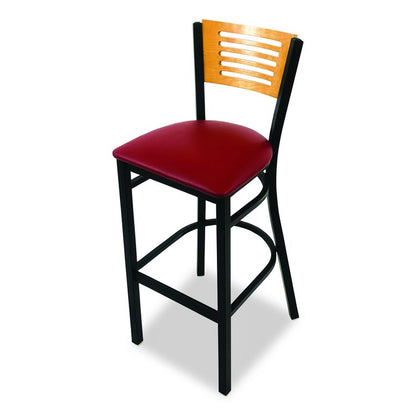 Jones River Series Barstool, Supports Up to 300 lb, 28.5" Seat Height, Burgundy Seat, Natural Back, Black Base