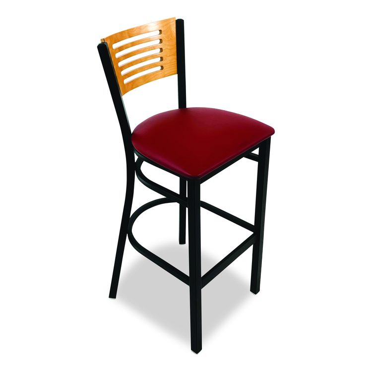 Jones River Series Barstool, Supports Up to 300 lb, 28.5" Seat Height, Burgundy Seat, Natural Back, Black Base