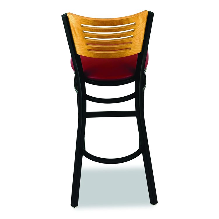 Jones River Series Barstool, Supports Up to 300 lb, 28.5" Seat Height, Burgundy Seat, Natural Back, Black Base
