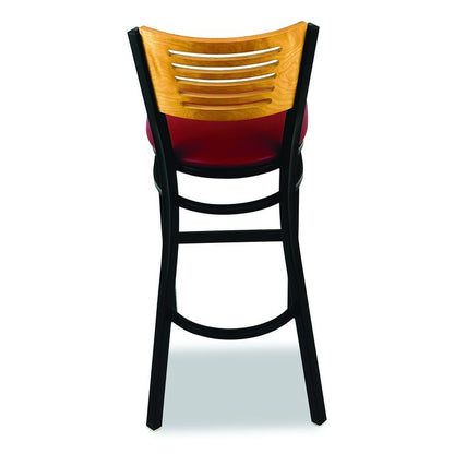 Jones River Series Barstool, Supports Up to 300 lb, 28.5" Seat Height, Burgundy Seat, Natural Back, Black Base