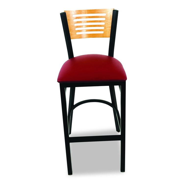 Jones River Series Barstool, Supports Up to 300 lb, 28.5" Seat Height, Burgundy Seat, Natural Back, Black Base