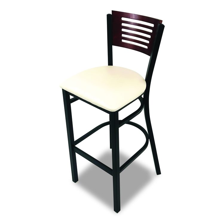 Jones River Series Barstool, Supports Up to 300 lb, 28.5" Seat Height, Cream Seat, Dark Mahogany Back, Black Base