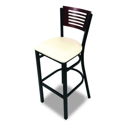 Jones River Series Barstool, Supports Up to 300 lb, 28.5" Seat Height, Cream Seat, Dark Mahogany Back, Black Base