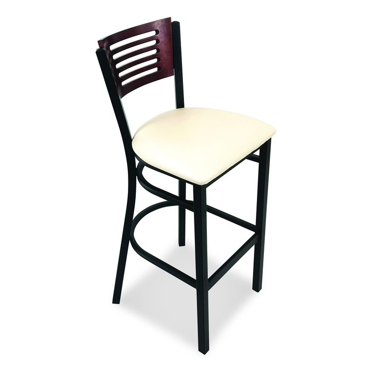 Jones River Series Barstool, Supports Up to 300 lb, 28.5" Seat Height, Cream Seat, Dark Mahogany Back, Black Base