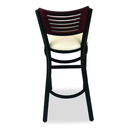 Jones River Series Barstool, Supports Up to 300 lb, 28.5" Seat Height, Cream Seat, Dark Mahogany Back, Black Base