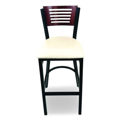 Jones River Series Barstool, Supports Up to 300 lb, 28.5" Seat Height, Cream Seat, Dark Mahogany Back, Black Base