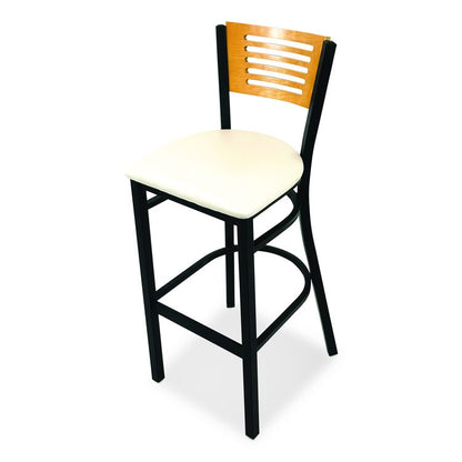 Jones River Series Barstool, Supports Up to 300 lb, 28.5" Seat Height, Cream Seat, Natural Back, Black Base
