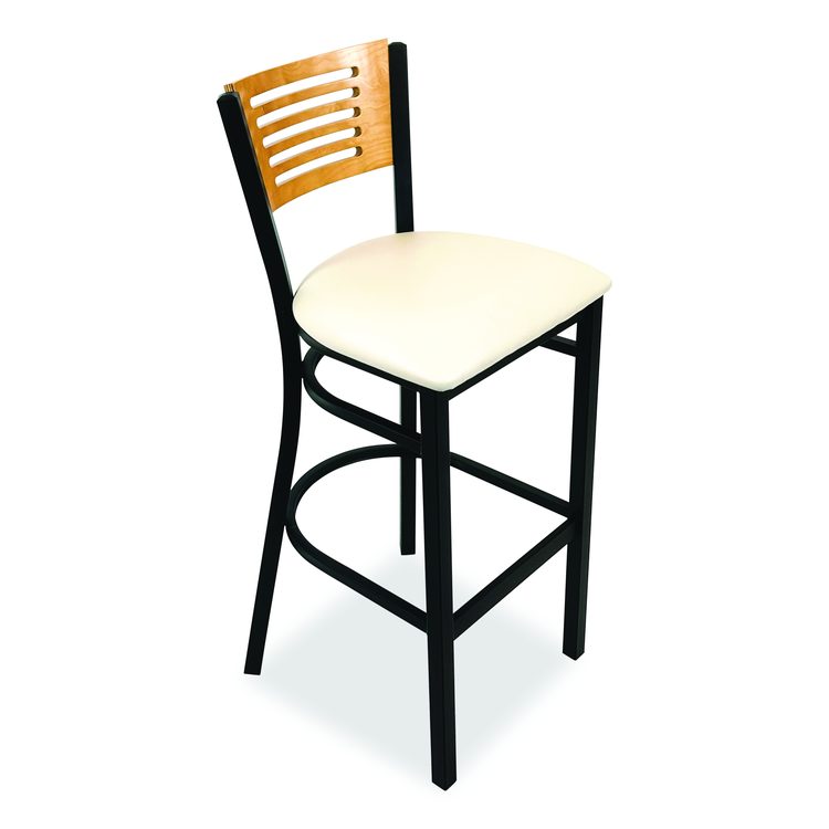 Jones River Series Barstool, Supports Up to 300 lb, 28.5" Seat Height, Cream Seat, Natural Back, Black Base