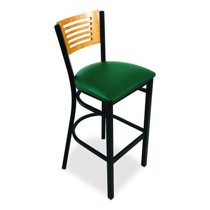 Jones River Series Barstool, Supports Up to 300 lb, 28.5" Seat Height, Green Seat, Natural Back, Black Base