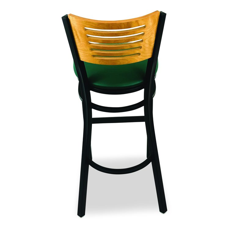 Jones River Series Barstool, Supports Up to 300 lb, 28.5" Seat Height, Green Seat, Natural Back, Black Base