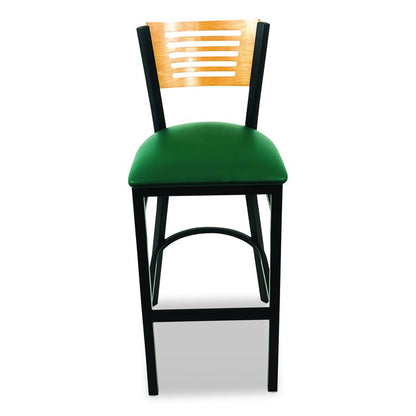 Jones River Series Barstool, Supports Up to 300 lb, 28.5" Seat Height, Green Seat, Natural Back, Black Base