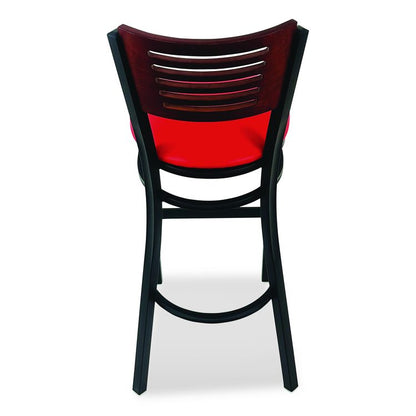 Jones River Series Barstool, Supports Up to 300 lb, 28.5" Seat Height, Red Seat, Dark Mahogany Back, Black Base