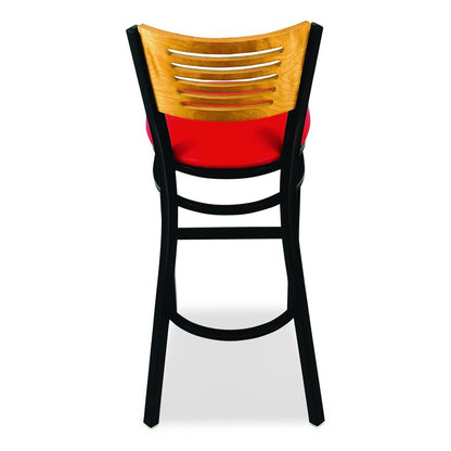 Jones River Series Barstool, Supports Up to 300 lb, 28.5" Seat Height, Red Seat, Natural Back, Black Base