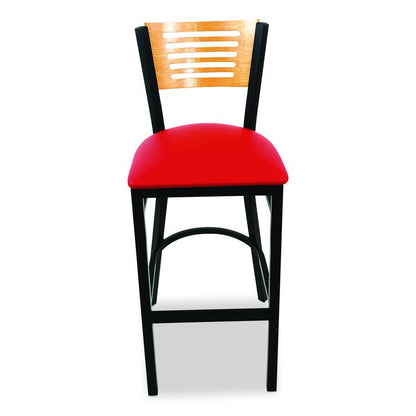 Jones River Series Barstool, Supports Up to 300 lb, 28.5" Seat Height, Red Seat, Natural Back, Black Base