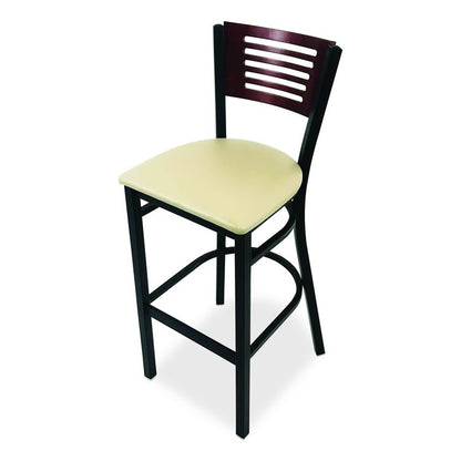 Jones River Series Barstool, Supports Up to 300 lb, 28.5" Seat Height, Taupe Seat, Dark Mahogany Back, Black Base