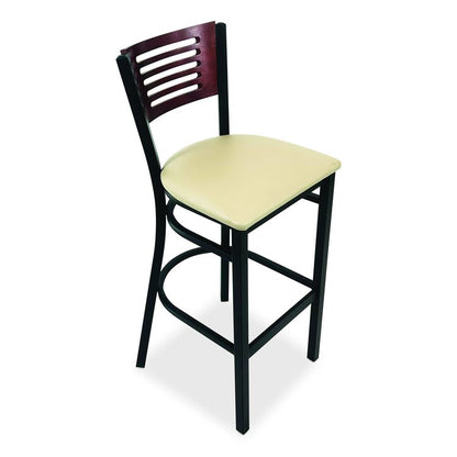 Jones River Series Barstool, Supports Up to 300 lb, 28.5" Seat Height, Taupe Seat, Dark Mahogany Back, Black Base