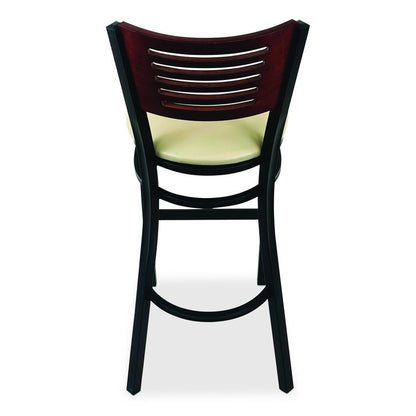 Jones River Series Barstool, Supports Up to 300 lb, 28.5" Seat Height, Taupe Seat, Dark Mahogany Back, Black Base