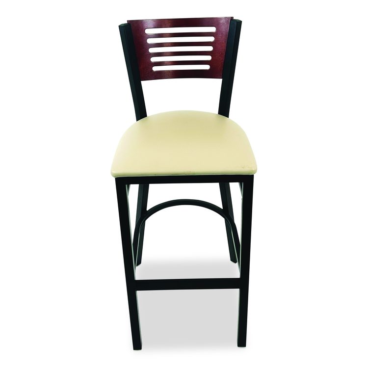 Jones River Series Barstool, Supports Up to 300 lb, 28.5" Seat Height, Taupe Seat, Dark Mahogany Back, Black Base