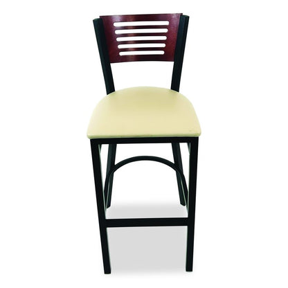 Jones River Series Barstool, Supports Up to 300 lb, 28.5" Seat Height, Taupe Seat, Dark Mahogany Back, Black Base