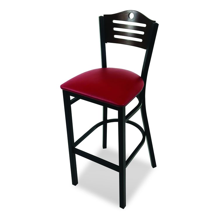 Eagle Series Barstool, Supports Up to 300 lb, 28.5" Seat Height, Burgundy Seat, Dark Walnut Back, Black Base
