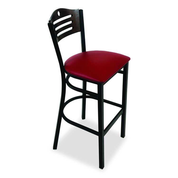 Eagle Series Barstool, Supports Up to 300 lb, 28.5" Seat Height, Burgundy Seat, Dark Walnut Back, Black Base