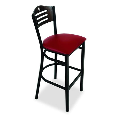 Eagle Series Barstool, Supports Up to 300 lb, 28.5" Seat Height, Burgundy Seat, Dark Walnut Back, Black Base