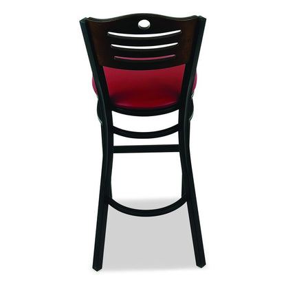 Eagle Series Barstool, Supports Up to 300 lb, 28.5" Seat Height, Burgundy Seat, Dark Walnut Back, Black Base