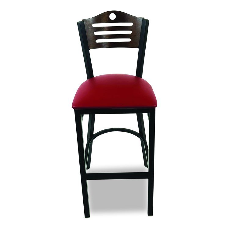 Eagle Series Barstool, Supports Up to 300 lb, 28.5" Seat Height, Burgundy Seat, Dark Walnut Back, Black Base