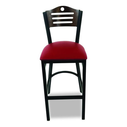 Eagle Series Barstool, Supports Up to 300 lb, 28.5" Seat Height, Burgundy Seat, Dark Walnut Back, Black Base