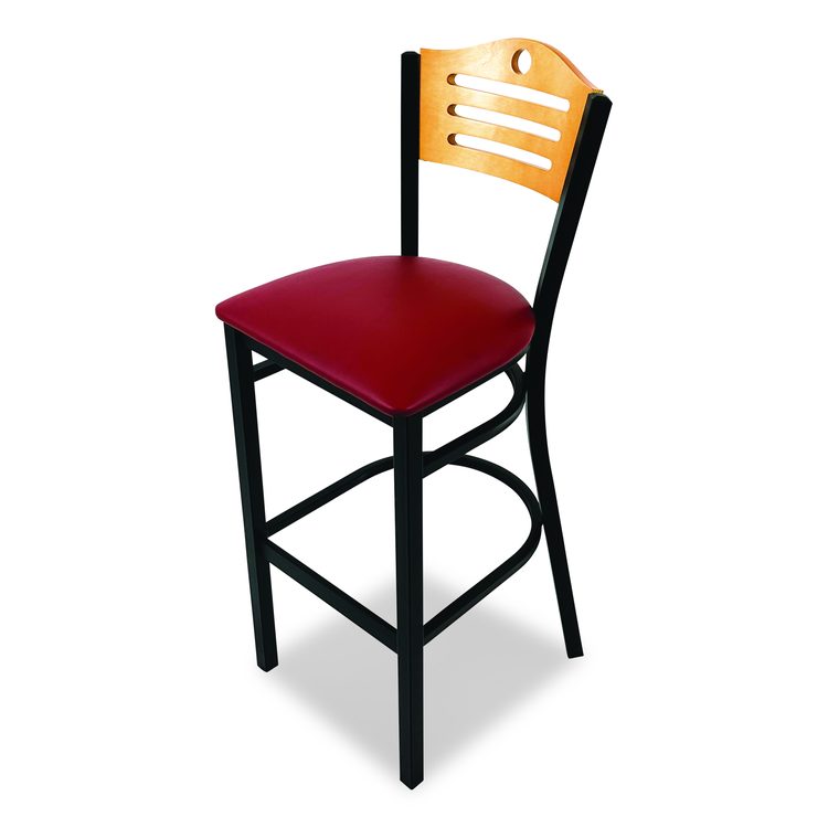 Eagle Series Barstool, Supports Up to 300 lb, 28.5" Seat Height, Burgundy Seat, Natural Back, Black Base