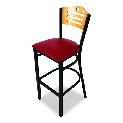 Eagle Series Barstool, Supports Up to 300 lb, 28.5" Seat Height, Burgundy Seat, Natural Back, Black Base