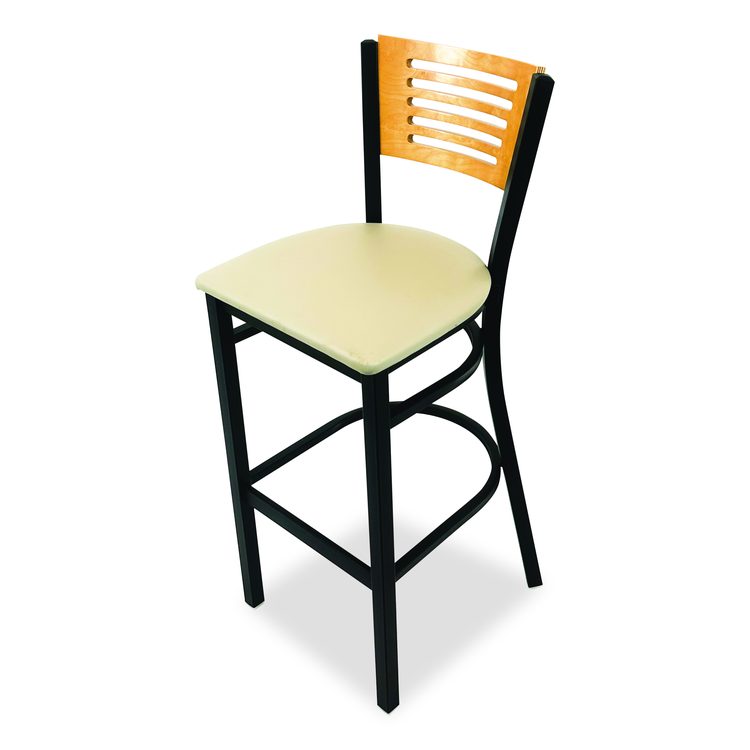 Jones River Series Barstool, Supports Up to 300 lb, 28.5" Seat Height, Taupe Seat, Natural Back, Black Base