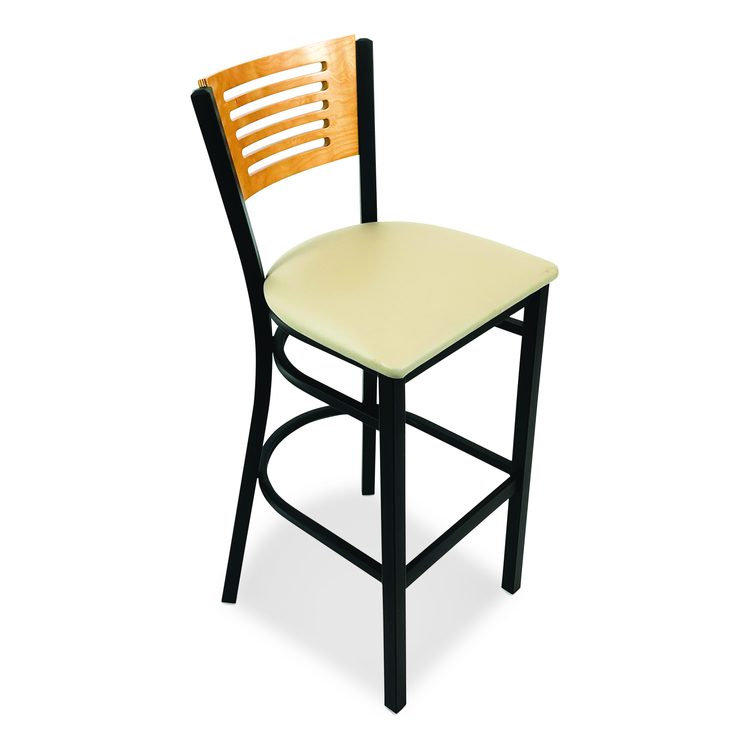 Jones River Series Barstool, Supports Up to 300 lb, 28.5" Seat Height, Taupe Seat, Natural Back, Black Base