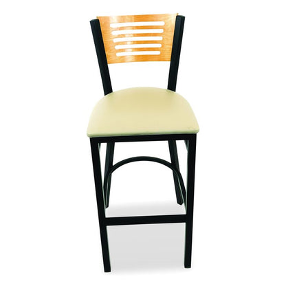 Jones River Series Barstool, Supports Up to 300 lb, 28.5" Seat Height, Taupe Seat, Natural Back, Black Base