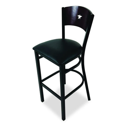 Liberty Series Barstool, Supports Up to 300 lb, 28.5" Seat Height, Black Seat, Dark Mahogany Back, Black Base