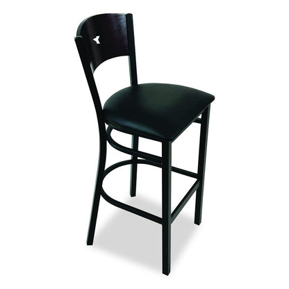 Liberty Series Barstool, Supports Up to 300 lb, 28.5" Seat Height, Black Seat, Dark Mahogany Back, Black Base