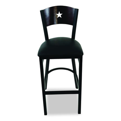 Liberty Series Barstool, Supports Up to 300 lb, 28.5" Seat Height, Black Seat, Dark Mahogany Back, Black Base