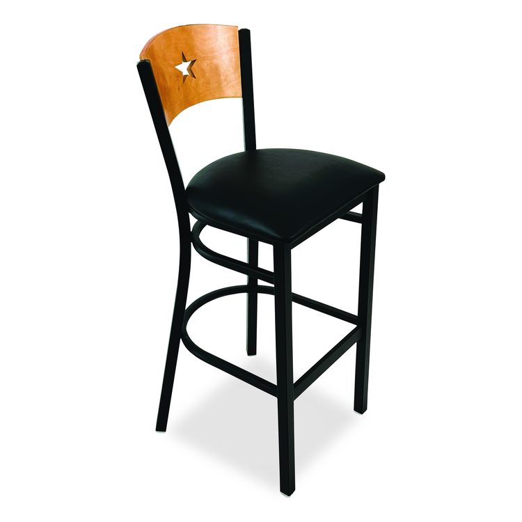 Liberty Series Barstool, Supports Up to 300 lb, 28.5" Seat Height, Black Seat, Natural Back, Black Base