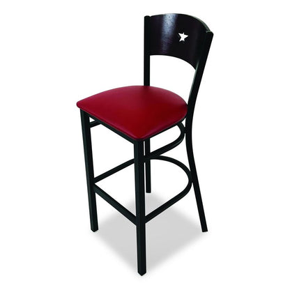 Liberty Series Barstool, Supports Up to 300 lb, 28.5" Seat Height, Burgundy Seat, Dark Mahogany Back, Black Base