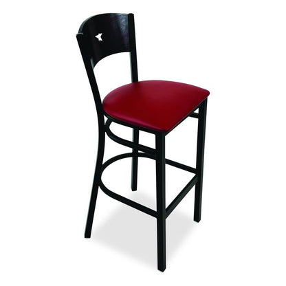 Liberty Series Barstool, Supports Up to 300 lb, 28.5" Seat Height, Burgundy Seat, Dark Mahogany Back, Black Base