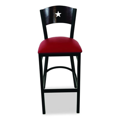 Liberty Series Barstool, Supports Up to 300 lb, 28.5" Seat Height, Burgundy Seat, Dark Mahogany Back, Black Base