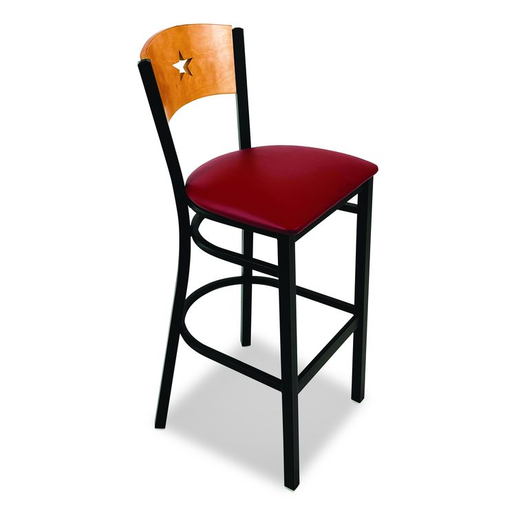 Liberty Series Barstool, Supports Up to 300 lb, 28.5" Seat Height, Burgundy Seat, Natural Back, Black Base