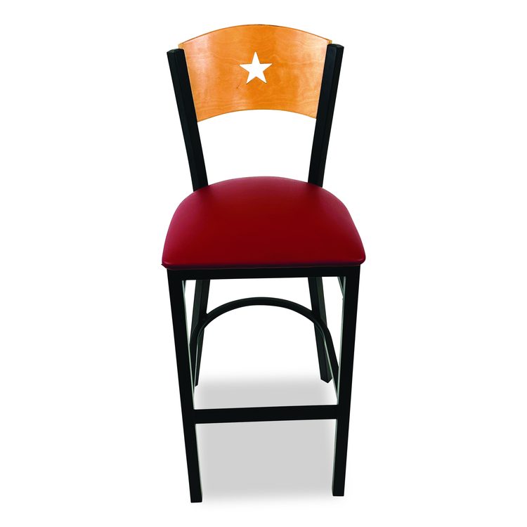 Liberty Series Barstool, Supports Up to 300 lb, 28.5" Seat Height, Burgundy Seat, Natural Back, Black Base