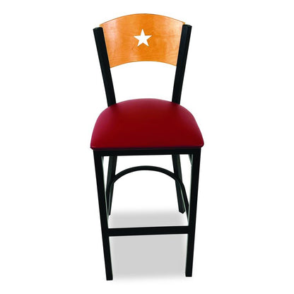 Liberty Series Barstool, Supports Up to 300 lb, 28.5" Seat Height, Burgundy Seat, Natural Back, Black Base
